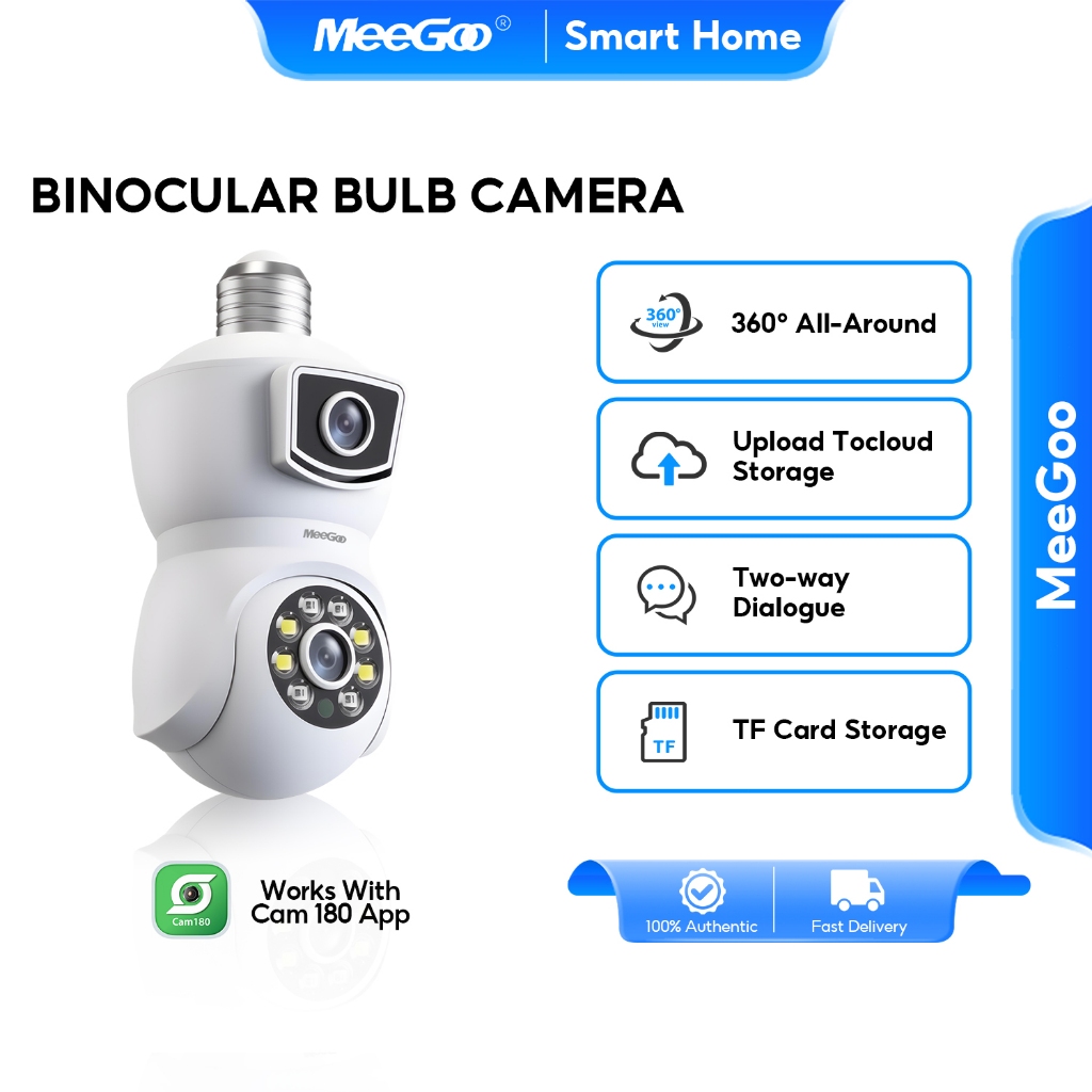 MeeGoo WiFi กล้องหลอดไฟ 2MP เลนส์คู่กล้อง ไร้สาย E27A ล้องวงจรปิด Color Night Vision ตรวจจับมนุษย