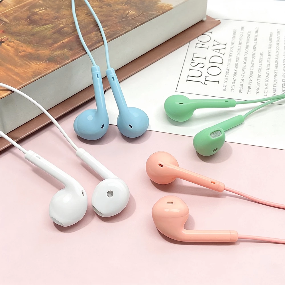 U19 หูฟัง Macaron สี 3.5 มม. หูฟังแบบมีสายพร้อมไมโครโฟนสำหรับมือถือ for androids หูฟังสเตอริโอเบสสูง หูฟังแบบมีสาย HiFi