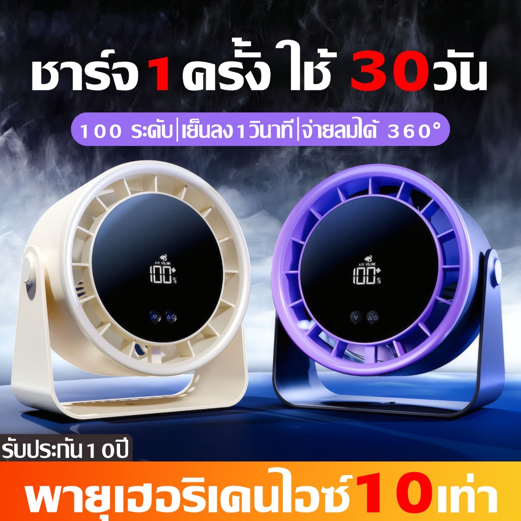 【เย็นกว่าแอร์】พัดลมตั้งโต๊ะ พัดลมพกพา พัดลมไร้สาย ปรับ100เกียร์ จอแสดงผลLEDลมแรงเงียบ หมุนปรับได้360°พัดลมหมุนเวียน