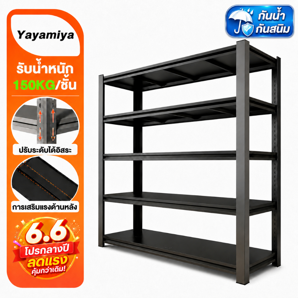 YYM ชั้นวางของ ชั้นวางสินค้า ชั้นวางของเหล็ก หนาขึ้น 600kg ใช้โกดัง โครงเหล็กแข็งแรง ตู้หนังสือ