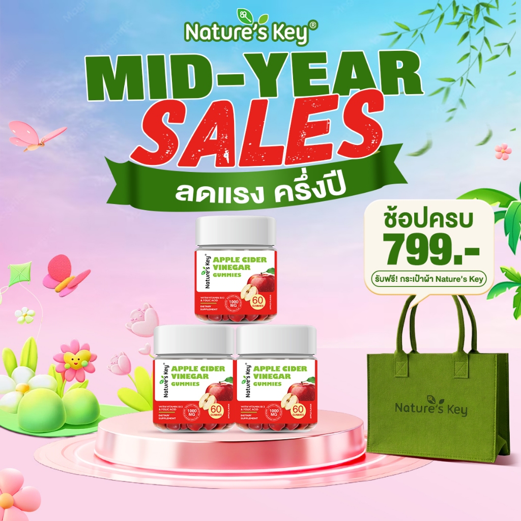 [Live Exclusive]Nature’s Key Apple Cider Gummies 1000mg แอปเปิ้ลไซเดอร์ สูตรอ่อนโยน ไม่แสบกระเพาะ มีอย. ดูแลรูปร่าง