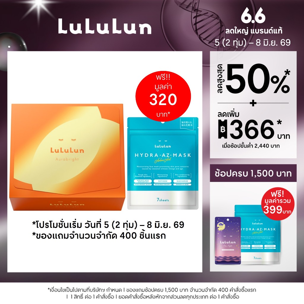 (แพ็ค 28 แผ่น) LuLuLun Aurabright Face Mask ลูลูลูน ออร่าไบรท์ แผ่นมาสก์หน้า เพื่อผิวบอบบาง มอบความกระจ่างใส