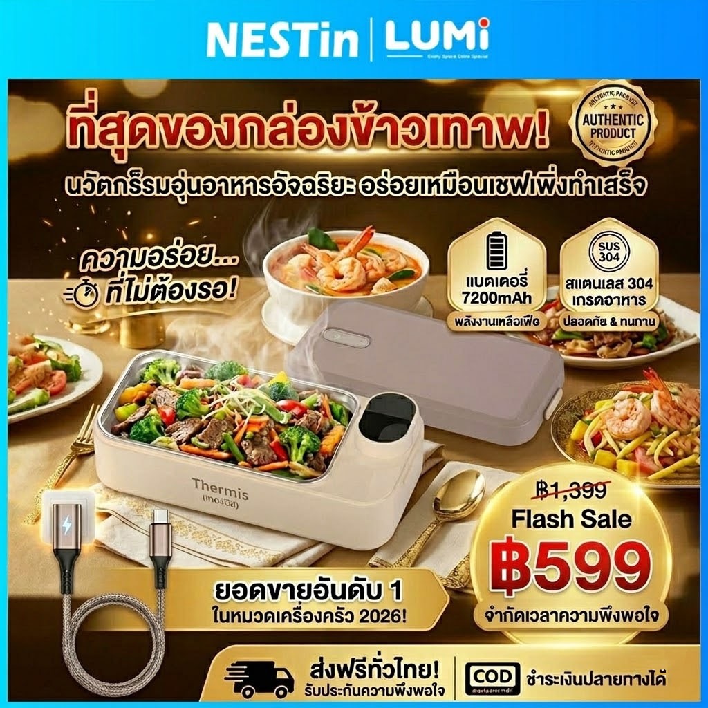 กล่องอาหารกลางวันทําความร้อนไร้สาย 7200มะห์ 304 สแตนเลสจอแสดงผลดิจิตอลความร้อนอย่างรวดเร็วอุ่นอาหารกล่องอาหารกลางวันไฟฟ้
