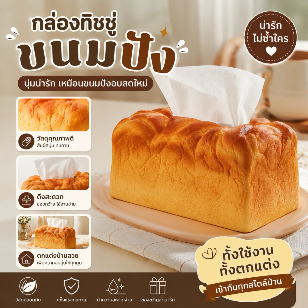 กล่องทิชชู่ขนมปัง กล่องใส่ทิชชู่ แต่งบ้าน น่ารัก