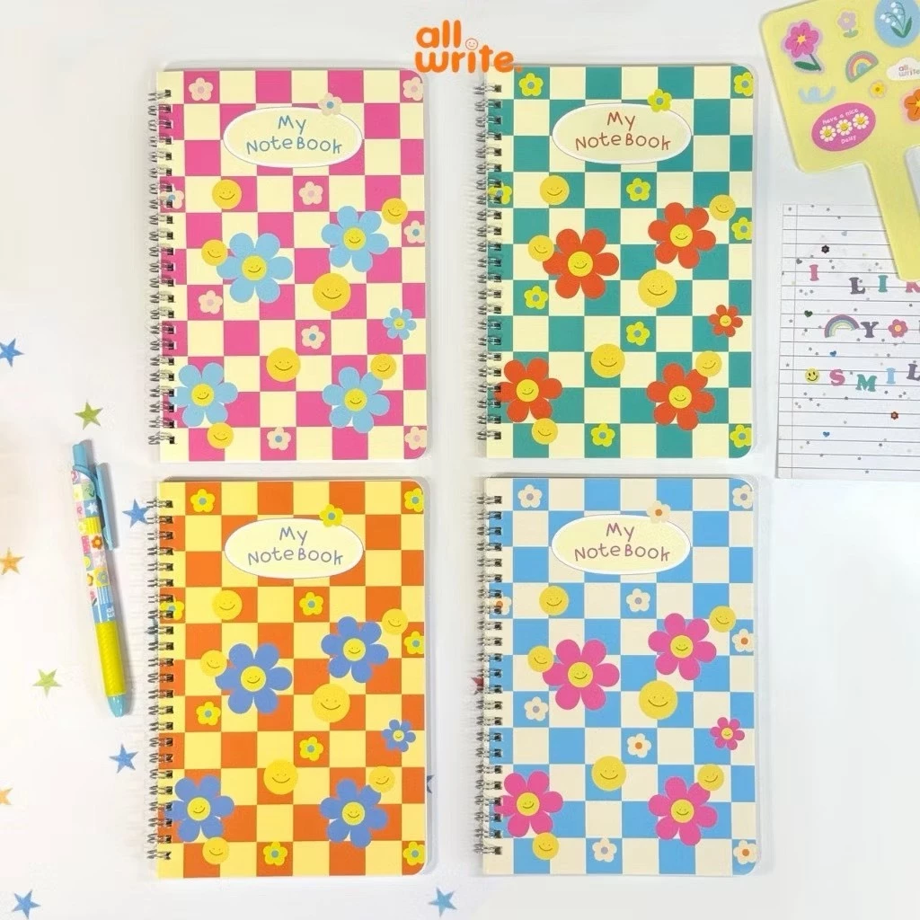 สมุดโน้ตริมลวด ขนาด A5 ปกลายดอกไม้ Allwrite