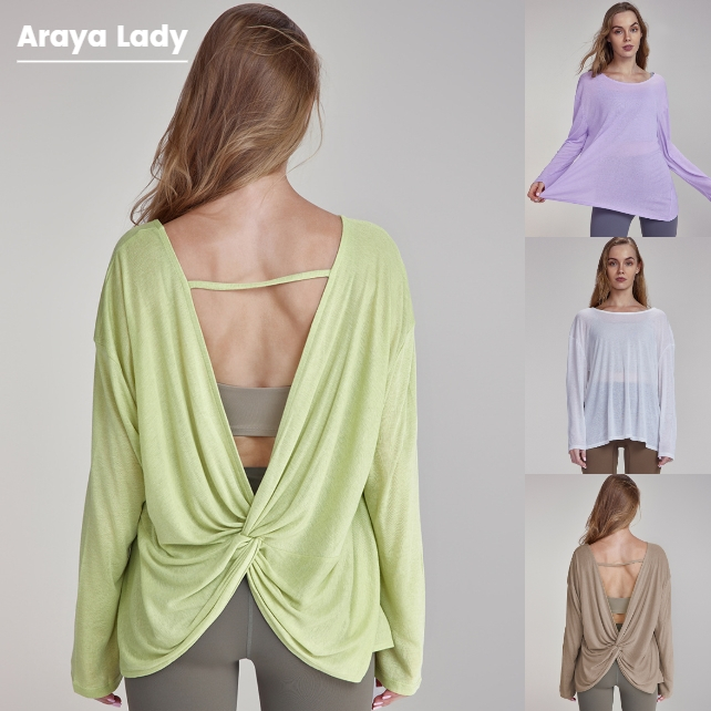 ArayaLady เสื้อคลุมบราแขนยาวทรงหลวม เสื้อคลุมโยคะ แฟชั่นใหม่ โชว์หลัง บางเบาระบายอากาศดี รุ่น DWTS124096