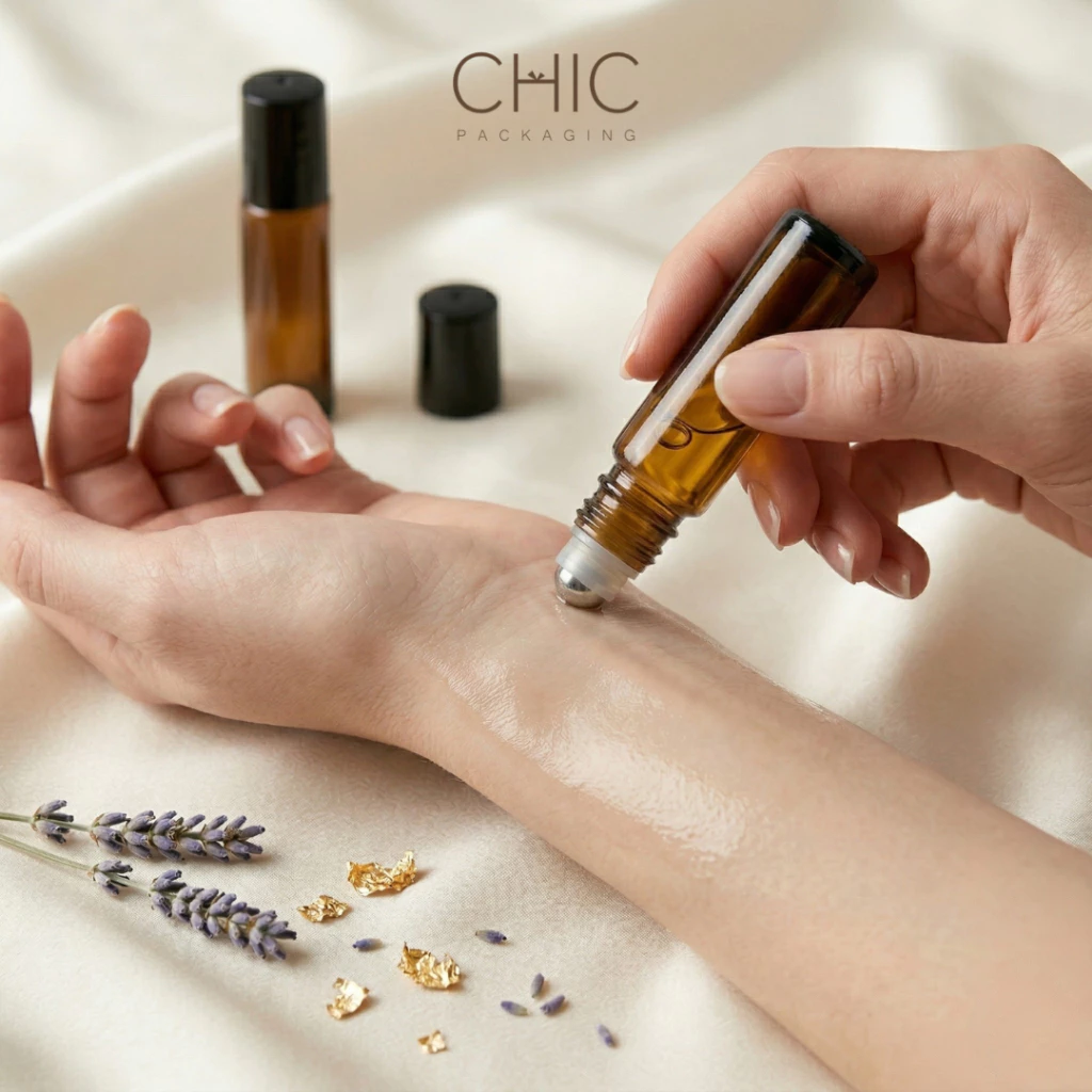 พร้อมส่ง ขวดลูกกลิ้งแก้วสีชา 3/5/10ml ฝาดำ หัวลูกกลิ้งแบบโรลออน ใส่น้ำมันหอมระเหย น้ำหอม thumbnail 3