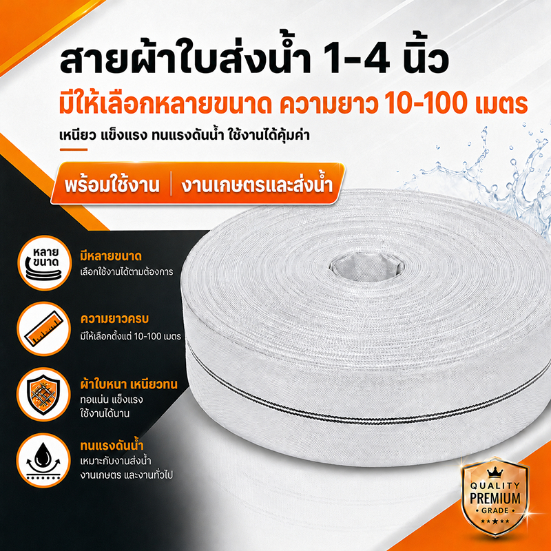 สายส่งน้ำ สายส่งน้ำผ้าใบ 1นิ้ว 1.5นิ้ว 2นิ้ว 2.5นิ้ว 3นิ้ว 10-100เมตร สายยางดับเพลิง สายส่งPE หนาพิเศษ แรงดันสูง สายยาง