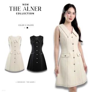 Thealner-AN008 (เดรสคอปกแขนกุดแต่งกระดุมหน้า)