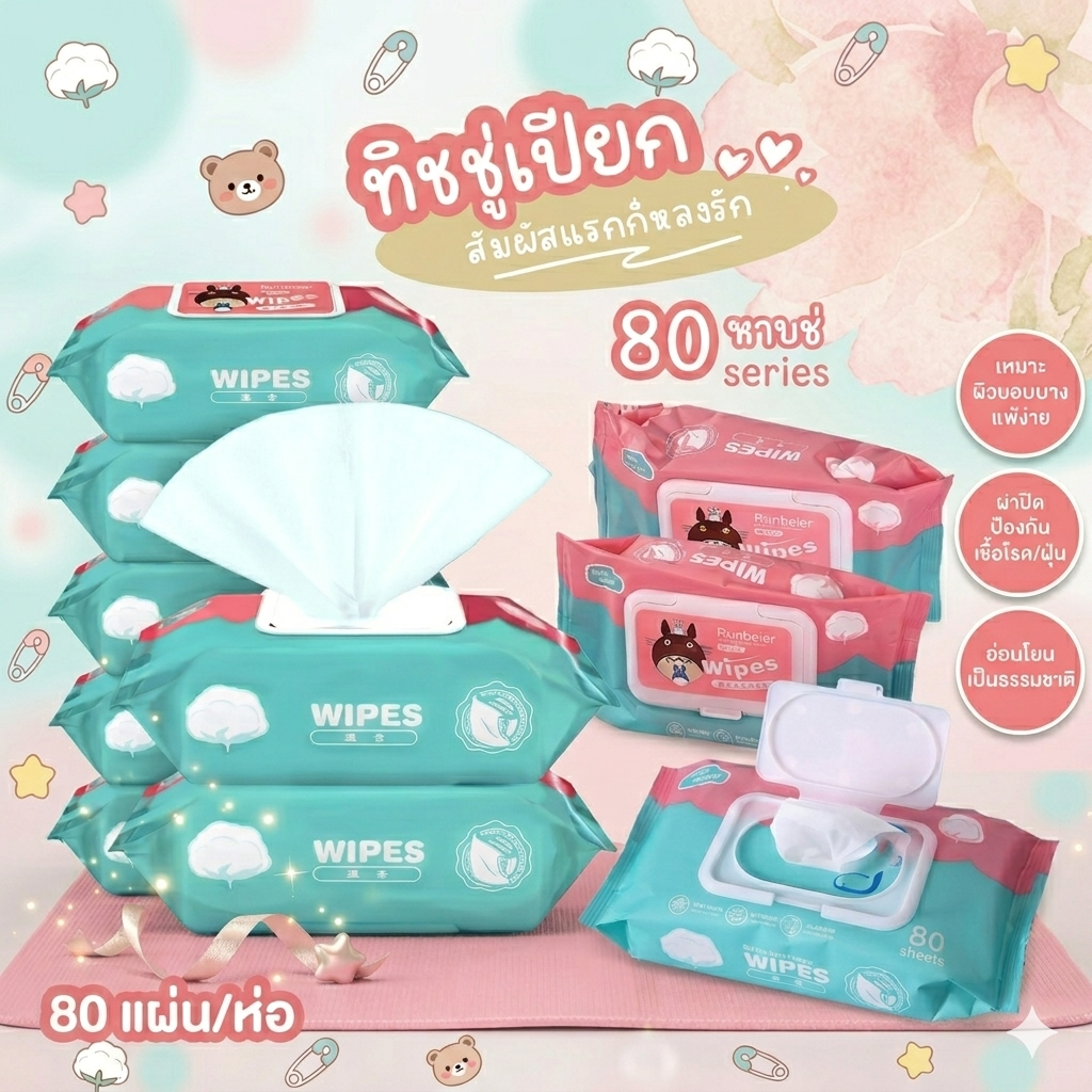 กระดาษทิชชู่เปียก ทิชชู่เปียกเด็ก Baby Wipes ทำความสะอาด สําหรับเด็ก แผ่นทำความสะอาด.