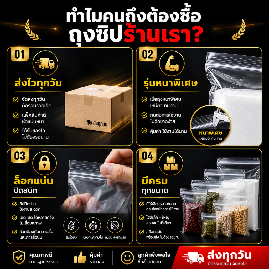 ( แนะนำ ) ถุงซิปใส รุ่นหนา ถุงซิปใส่เสื้อผ้า ถุงซิปใส่ของอเนกประสงค์ สามารถใส่อาหารได้ ล็อคแน่น thumbnail 7