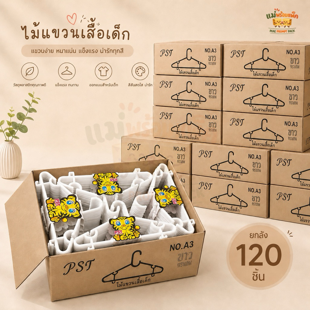 ไม้แขวนเสื้อเด็ก จำนวน120ชิ้น มีส่งด่วน ไม้แขวนเสื้อ พลาสติก  (ใช้โค้ดลดเยอะ)