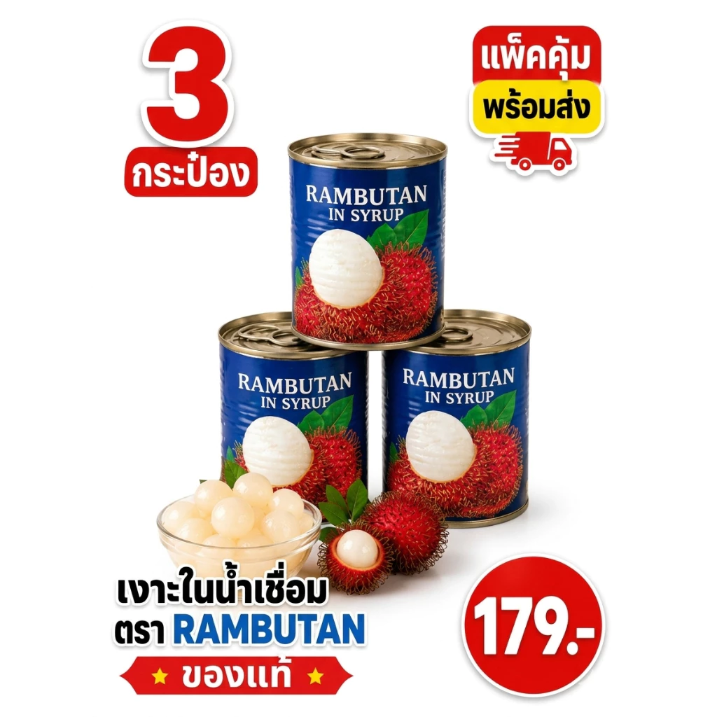 ลูกเงาะในน้ำเชื่อม จิงโจ้ แพ็ก3 กระป๋อง ราคาส่ง พร้อมส่ง