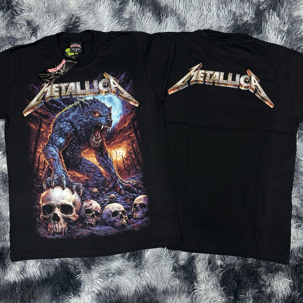 เสื้อยืด Metallica หมาป่า เรืองแสงป้ายRocktees ผ้าคอตตอน 100