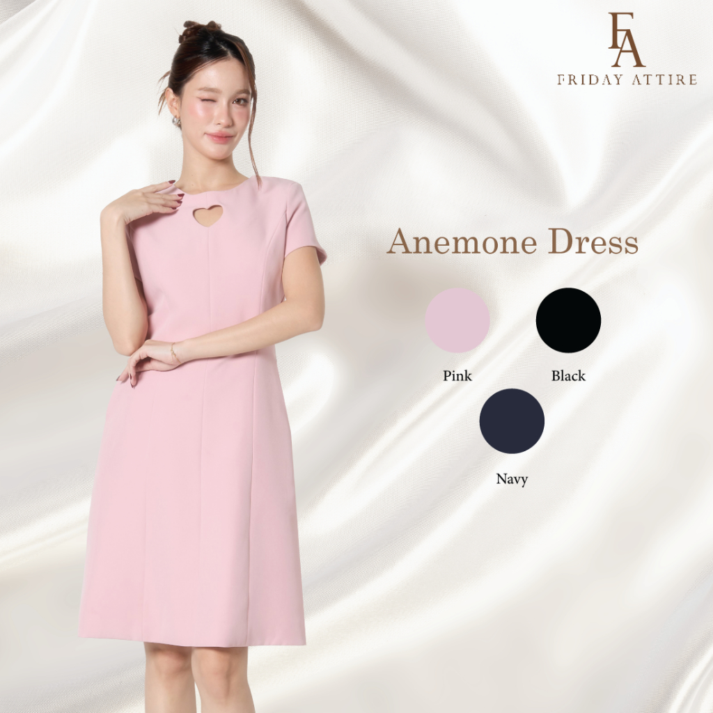 Friday Attire เดรสคอหัวใจแขนสั้นทรงเอ (Anemone Dress : FD-029)