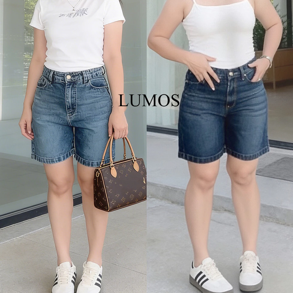 LUMOS กางเกงยีนส์สไตล์เกาหลี กางเกงขาสั้นสี่ส่วน สองสี ยืดได้ มีของพร้อมส่ง #6633