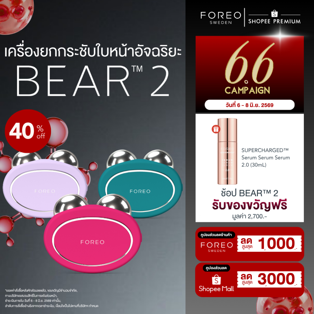FOREO BEAR 2 เครื่องยกกระชับและเก็บกรอบหน้าอัจฉริยะ ฟอริโอ้ แบร์ 2