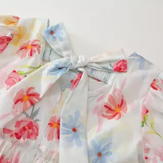 Hania Kids พร้อมส่ง เดรสลายดอกไม้สีสันสำหรับเด็กผู้หญิง ผ้าฝ้าย ใส่สบาย K5125698