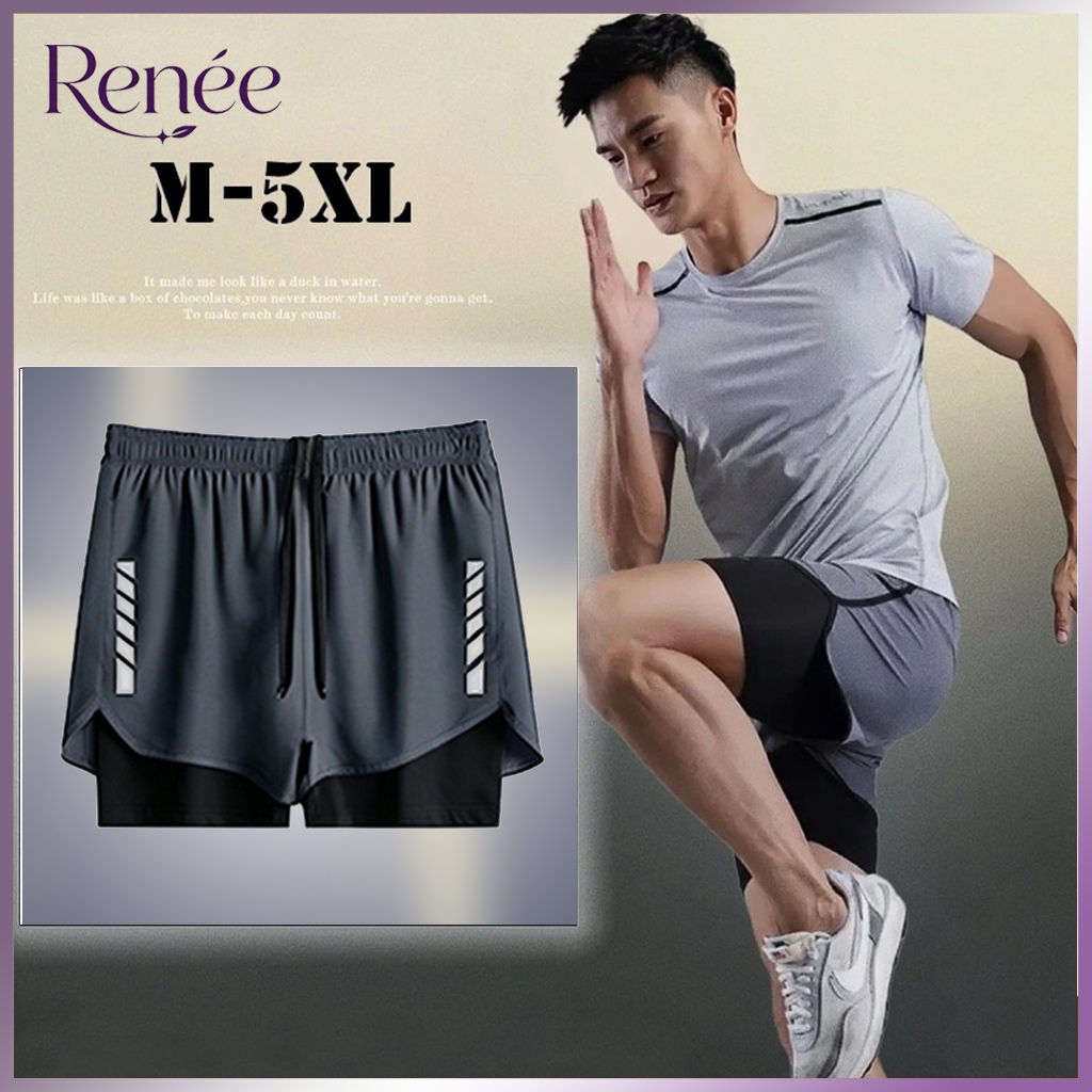 Renée M-5XLกางเกงขาสั้น ระบายอากาศ แห้งเร็ว สีเทา เหมาะกับการวิ่ง เหมาะกับการวิ่ง เล่นกีฬา เข้าฟิตเนส