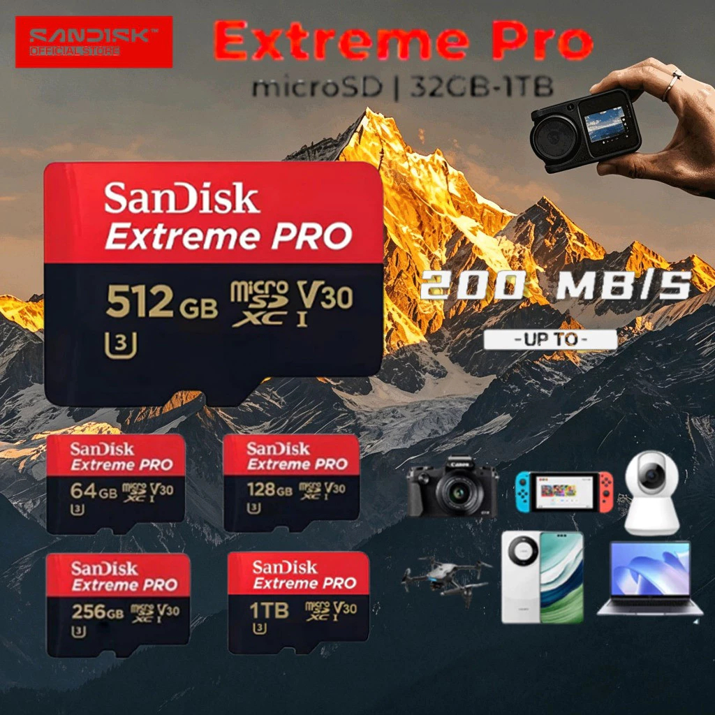 SanDisk Extreme Pro Micro SD Card SDHC16GB/32GB SDXC 64,128,256/512GB/1TB R/W 200/140MB/s (SDSQXCD) Drone