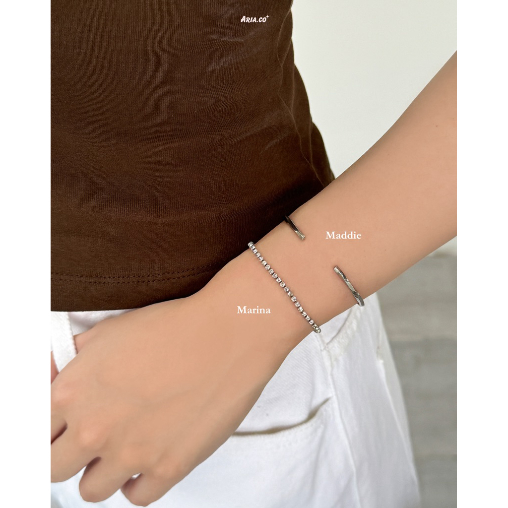 Marina tennis Bracelet - Stainless steel ไม่ลอกไม่ดำ ปรับขนาดได้-Aria.co