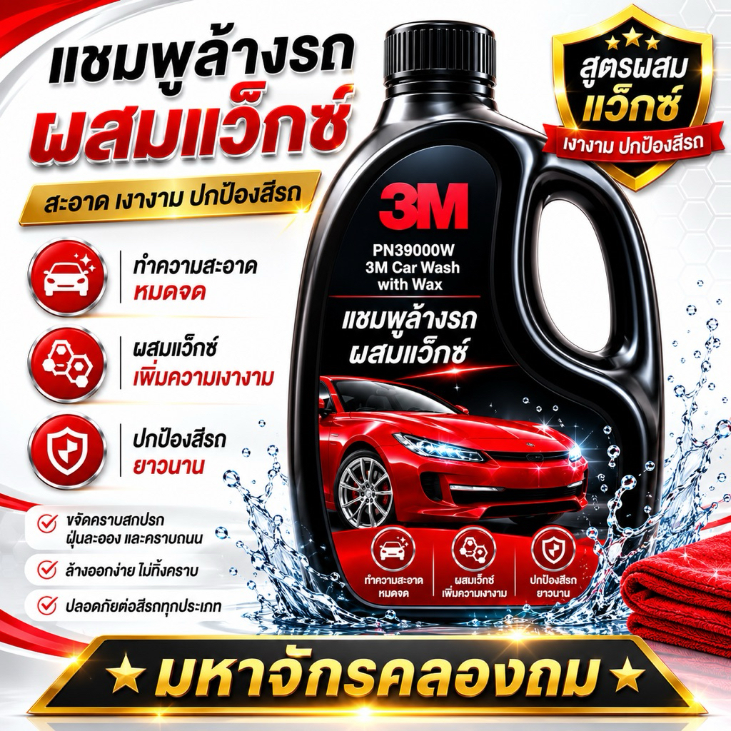 แชมพูล้างรถ 3M ผลิตภัณฑ์ล้างรถ ผสมแว๊กซ์ 1 ลิตร Car Wash with Wax