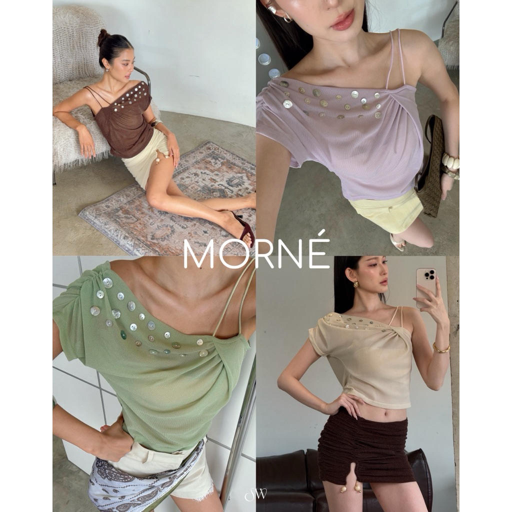Morne เสื้อไหล่เบี่ยงแต่งกระดุมหอย