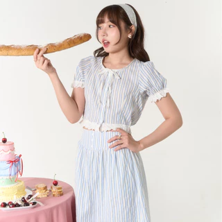 (S-3XL) CHAWY Sugar stripe set 🌷✨ C4099 กดแยกช้ิน เสื้อ กระโปรง