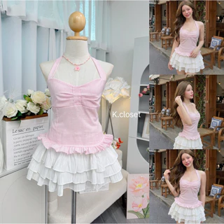 🎀Faye Bow Top🎀เสื้อสายเดี่ยวผูกคอทรงเข้ารูป ลายจุด (polka dot)สาวอวบใส่ได้อกถึง 42
