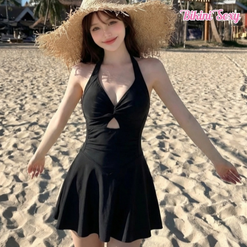 Bikini Sexy🧊🧊ดำ/น้ำเงิน ชุดเดรสสลิป สไตล์มินิมอล dress ดีไซน์แบบไขว้หลัง เซ็กซี่และมีเสน่ห์ ผ้าใส่สบาย ส่งไวจากไทย