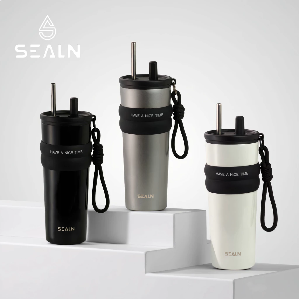 SEALN(26oz/710ml) แก้วกาแฟสแตนเลสซับเซรามิกพร้อมฝาปิดขวดสูญญากาศสามารถเก็บความร้อนและความเย็น