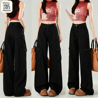 S-5XL Cargo Jeans Women High Waist กางเกงยีนส์กระเป๋าเยอะ ใส่สบาย ผู้หญิง กางเกงเดนิมหญ้า ใส่ได้ทุกโอกาส