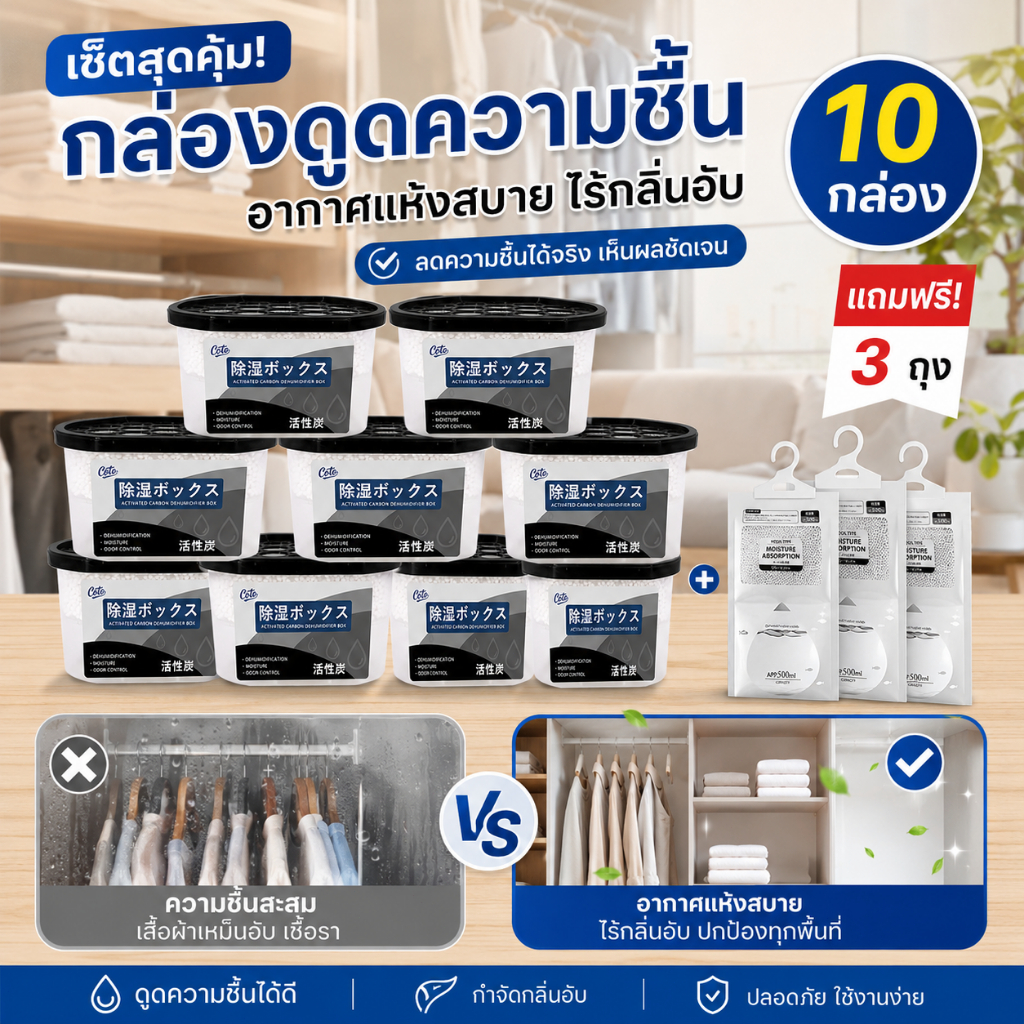 Dry Box กล่องดูดความชื้น ความจุใหญ่ 680 มล. ลดกลิ่นอับ ห้อง-ตู้เสื้อผ้า ดูดความชื้น ลดความชื้น สำหรับเก็บกล้อง