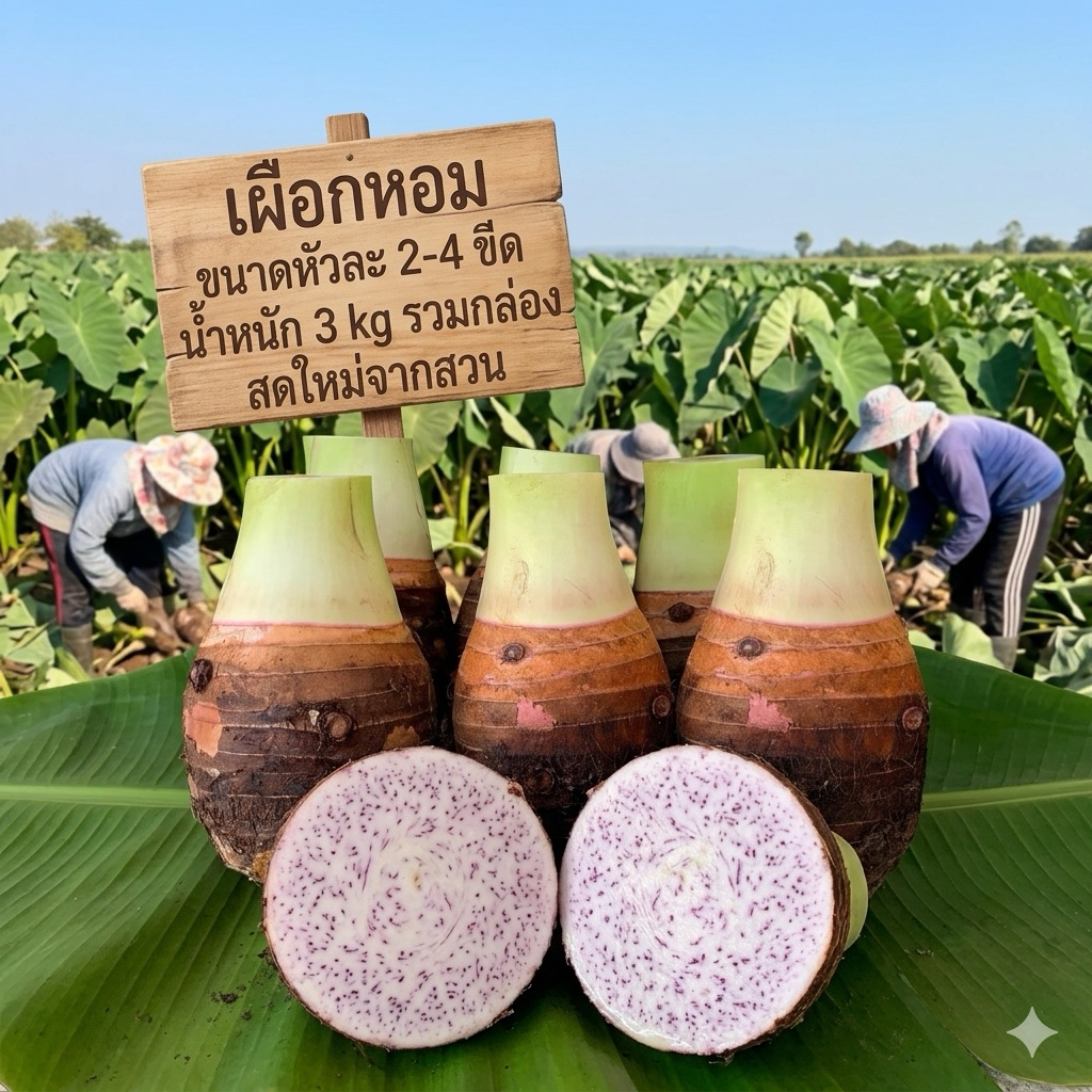 เผือกสด ขนาดหัวละ 2-4ขีด น้ำหนักรวม 3 kg รวมกล่อง สดจากสวน