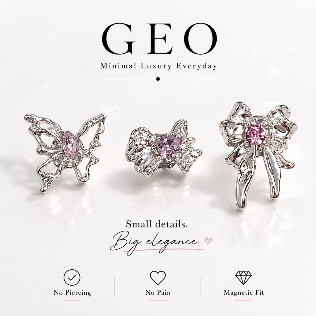 GEO ต่างหูแม่เหล็ก FAIRY KNOT COLLECTION | Butterfly Pink / Heart Bow Pink / Princess Bow Pink | No Piercing Magnetic Ea