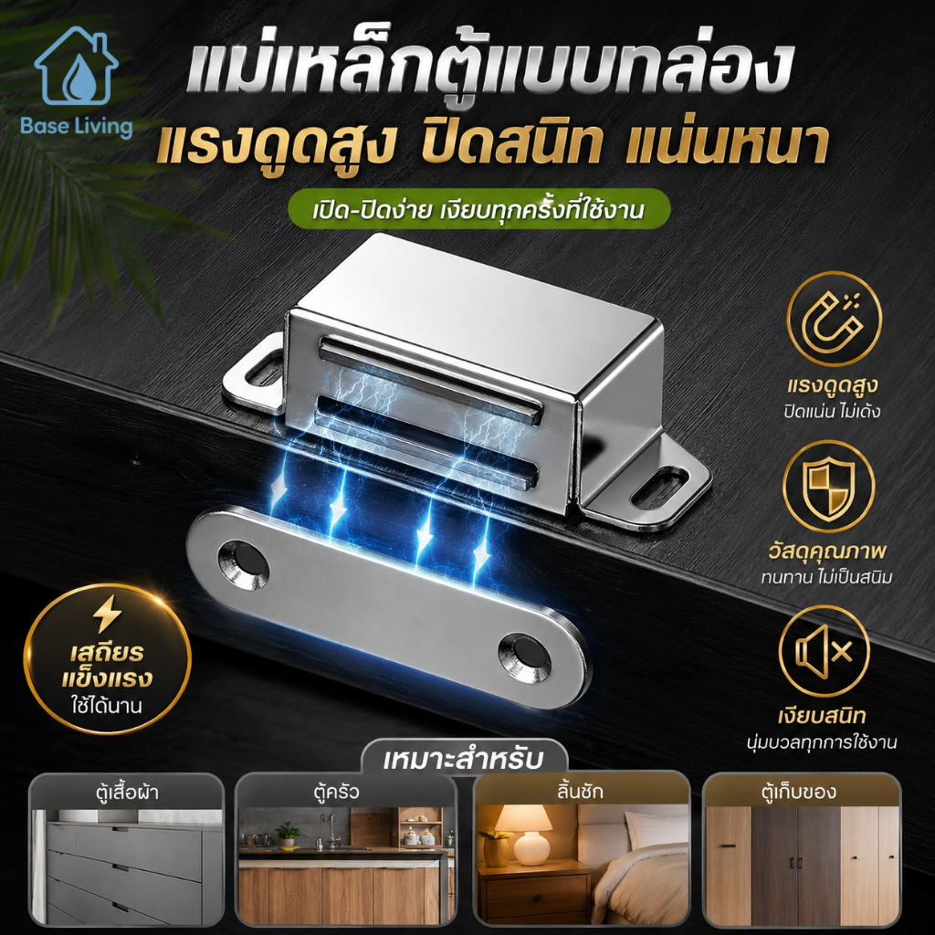 แม่เหล็กดูดประตูตู้แบบกล่อง สแตนเลส304 แรงดูดสูง ปิดเงียบกันกระแทก ตู้ครัว ตู้เสื้อผ้า อุปกรณ์ติดตั้งง่าย