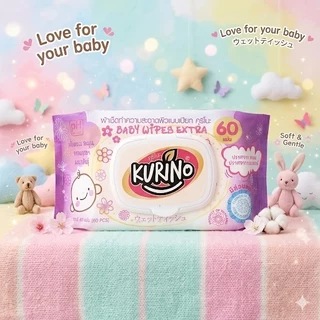[ยกลัง] ทิชชูเปียกคูริโนะ(สีม่วง) Baby Wipes Extra กลิ่นดอกไม้ (1ลัง มี 36 แพ็ค) พร้อมส่ง