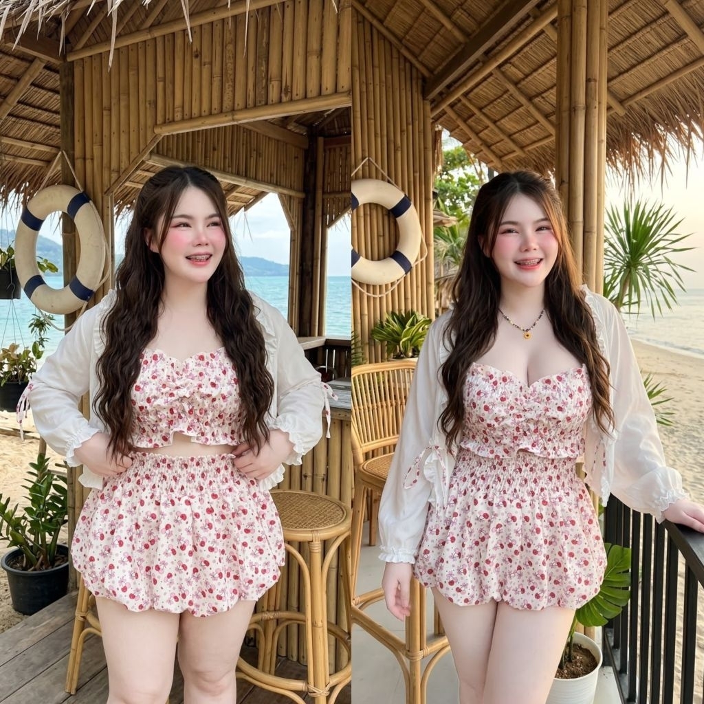 เซ็ตสาวอวบ เสื้อคลุม+เกาะอก+กระโปรงทรงบอลลูน สวยสุดๆ