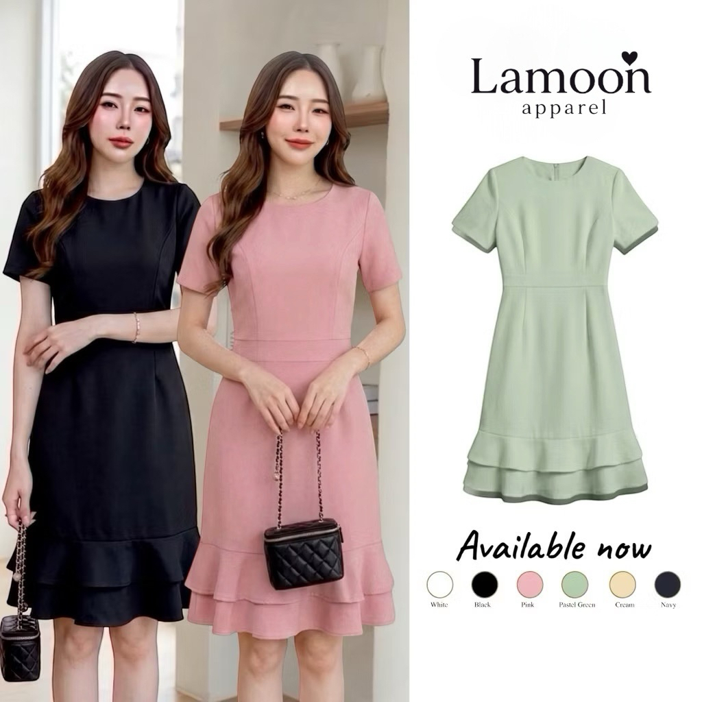 [พร้อมส่ง] Anya dress - เดรสยาว 39" ป้าย VERA ดีเทลระบาย 2 ชั้น ชุดไปงานแต่ง ชุดไปคาเฟ่ ผ้าบาร์บี้ by Lamoon Apparel