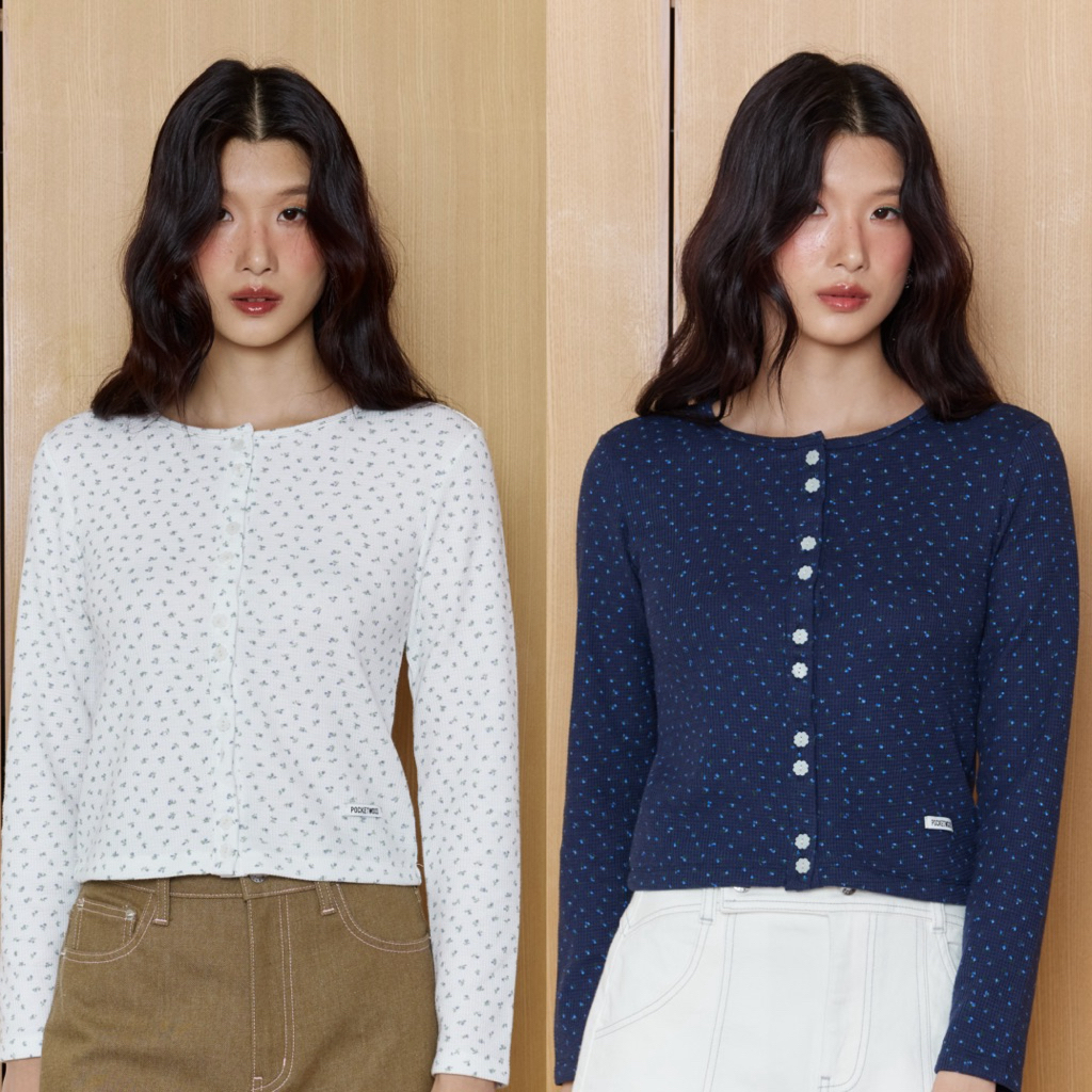 POCKETWOOD - Meadow Top [พร้อมส่ง] เสื้อแขนยาวทอลายดอกไม้เล็ก