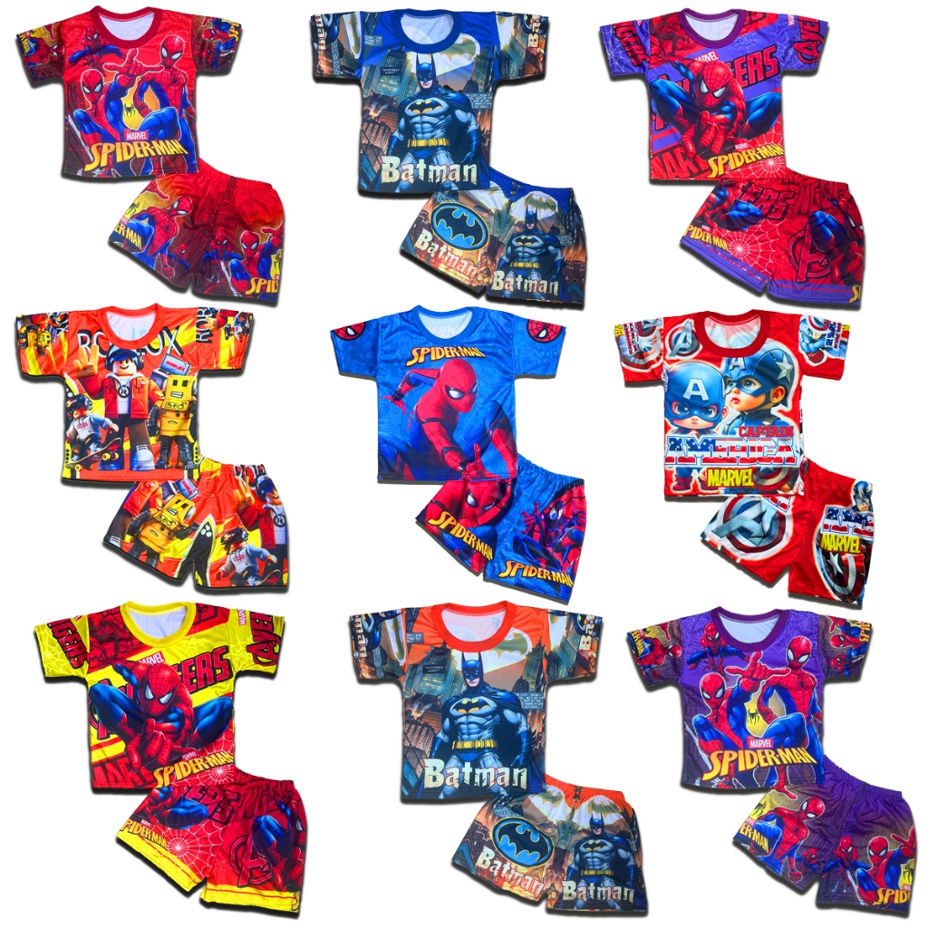ชุดเด็กผ้าไมโคร ลายการ์ตูน Size S สกรีนสวยผ้ามัน 2-4 ขวบ