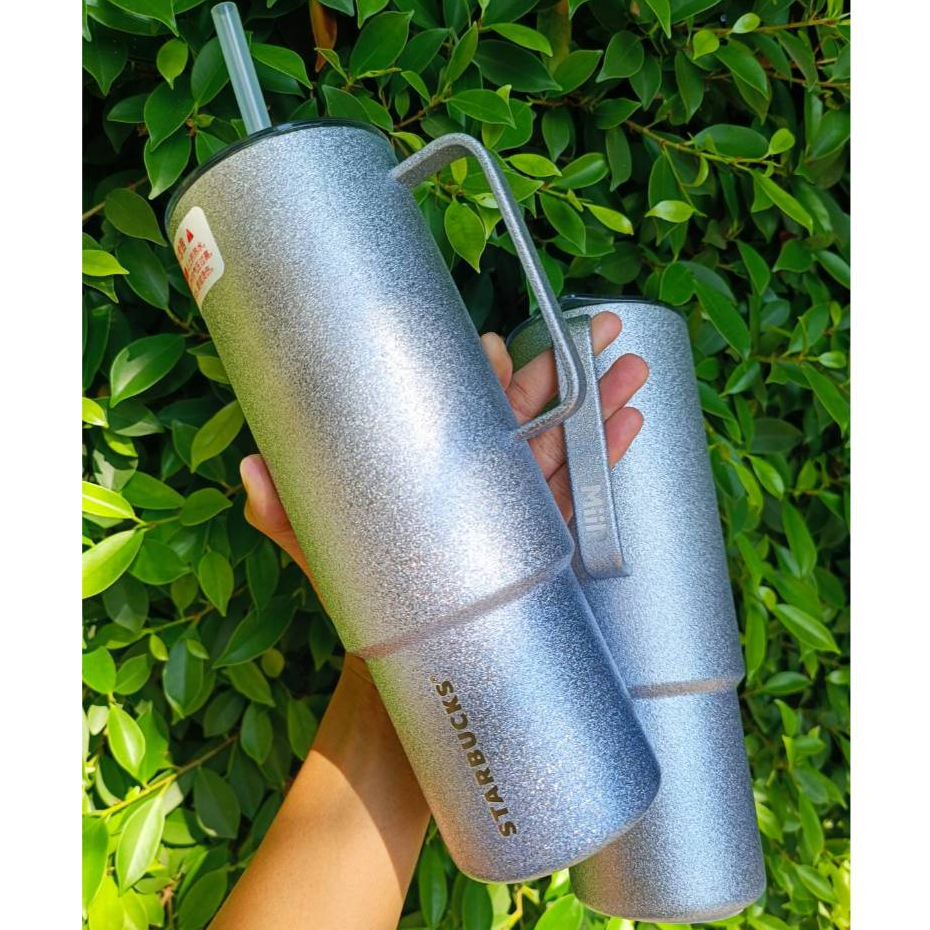 (ส่งฟรีEMS พร้อมส่งในไทย) Starbucks สตาร์บัค+MIIR 946ML สแตนเลสวิ้ง ๆ สีเงิน+หลอด (มีกล่อง) (ของแท้)
