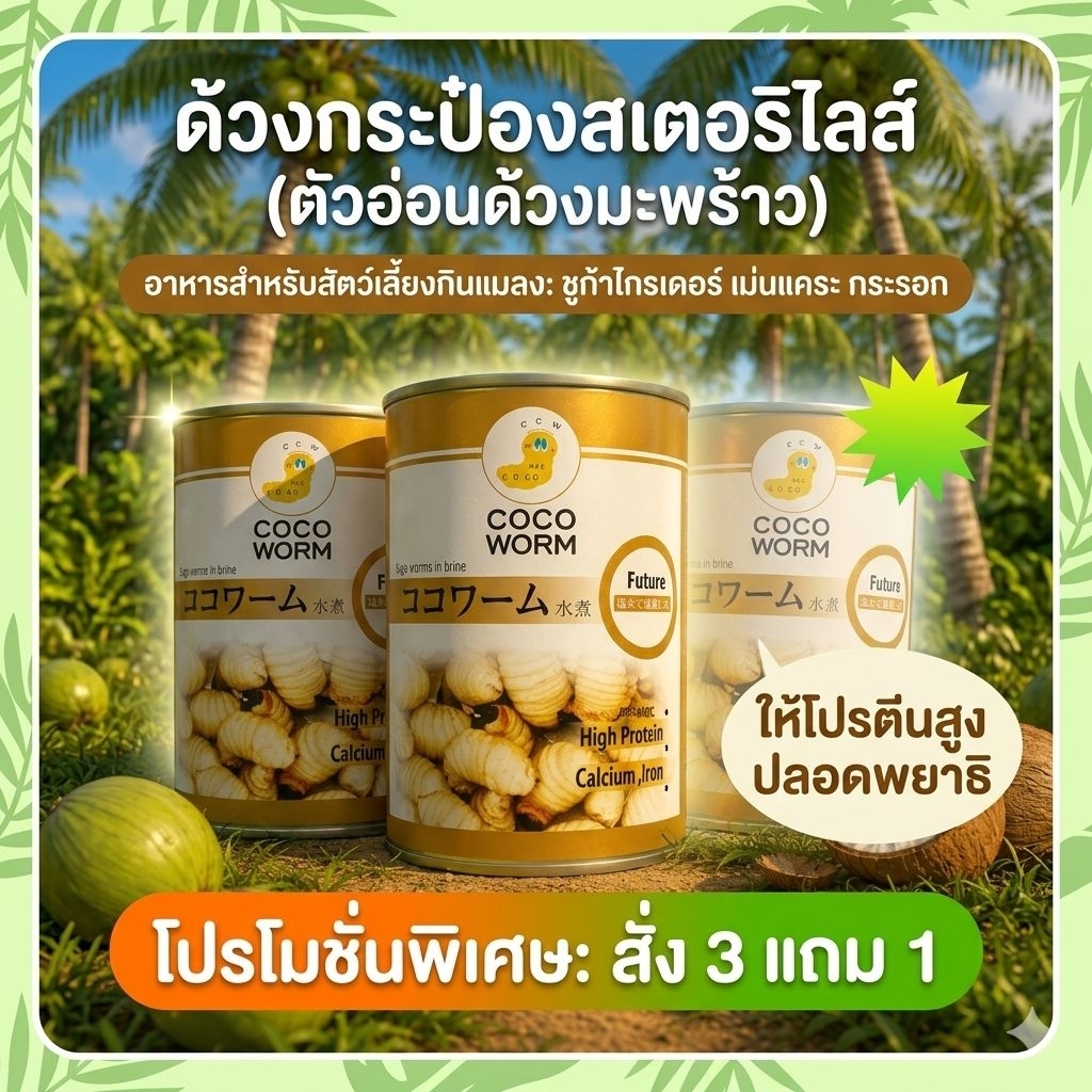 ด้วงชีสสเตอริไลส์ (ผ่านการฆ่าเชื้อโรค) สั่ง 3 แถม 1 อาหารชูการ์ กระรอก เม่นแคระ ปลามังกร สะอาด ปลอดพยาธิ ปราศจากกันเสีย