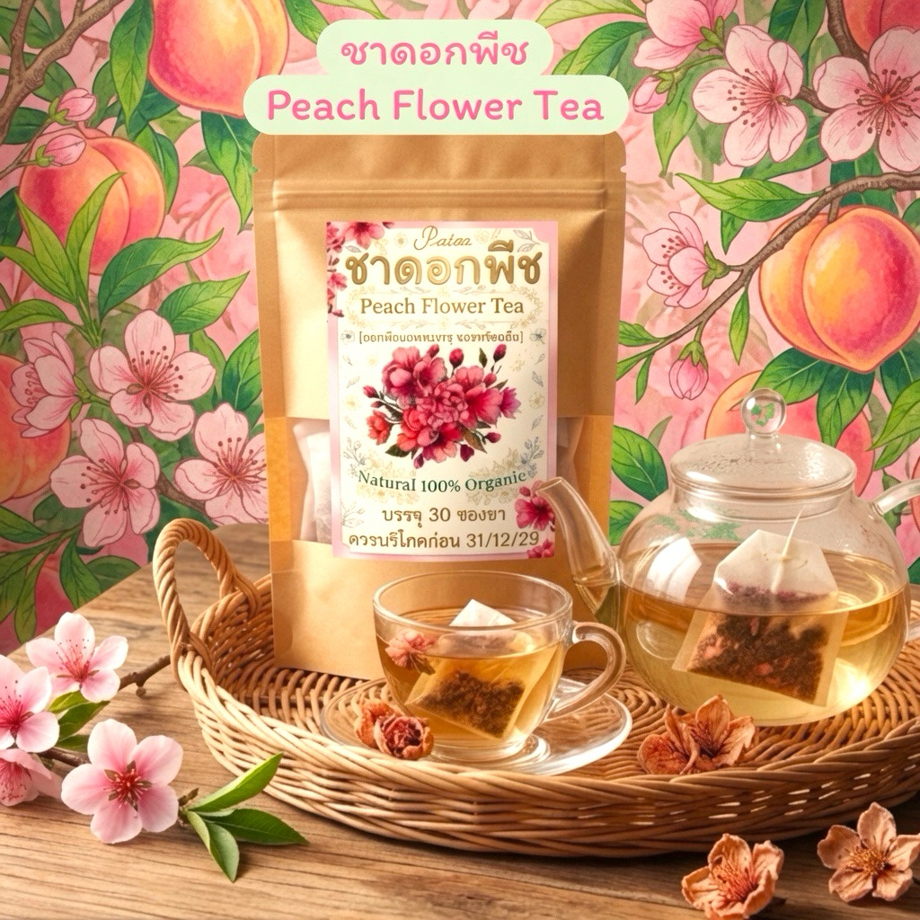 ชาดอกพีช บรรจุ 30 ซองชา ดอกพีชบดผงใส่ซองพร้อมดื่ม(Peach Flower Tea)