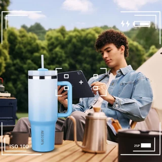 MEECOPA กระบอกน้ำเก็บอุณหภูมิ 1200ml สแตนเลส304 เก็บเย็น12ชม กันรั่ว 2ฝาใช้ได้ ทรงใส่ที่วางแก้วในรถ ใช้กลางแจ้ง/ขับรถ