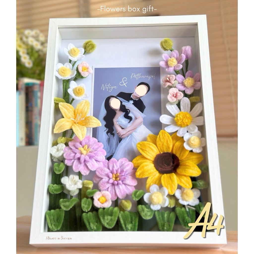 Flowers box 🌷🖼️ กรอบกล่องดอกไม้กำมะหยี่ กรอบรูปของขวัญ งานเเฮนเมดสั่งทำ ขนาด A4 ใส่ข้อความและภาพได้ครึ