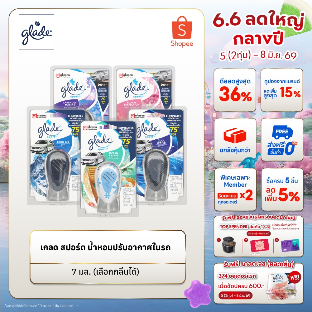 เกลด สปอร์ต น้ำหอมปรับอากาศในรถ 7มล. Glade Sport Car Air Freshener Starter 7ml (เลือกกลิ่นได้)