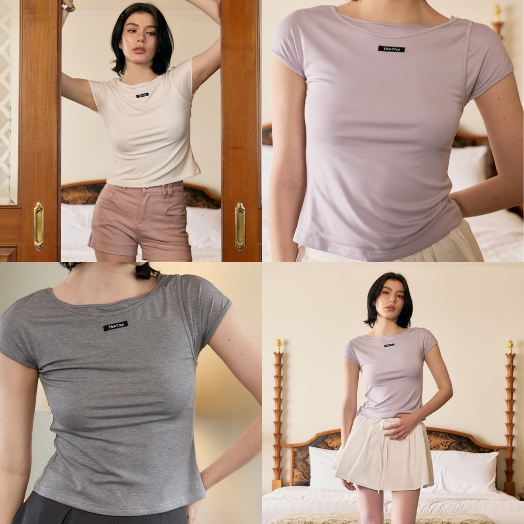 (พร้อมส่ง) CHUUCHOP - (S-4XL) Lilac Tee เสื้อคอกลมผู้หญิง แขนสั้น ดีไซน์เรียบง่าย ใส่สบาย ใส่ได้หลายโอกาส (C8589)