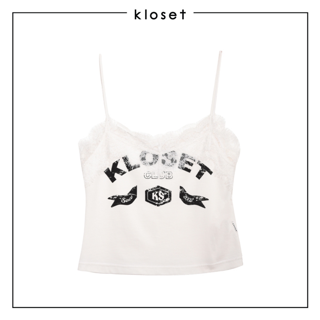 Kloset Varsity Lace Camisole (LS26-T003)เสื้อสายเดี่ยวดีไซน์หวานซ่อนความเท่ด้วยลายกราฟิก Kloset Club