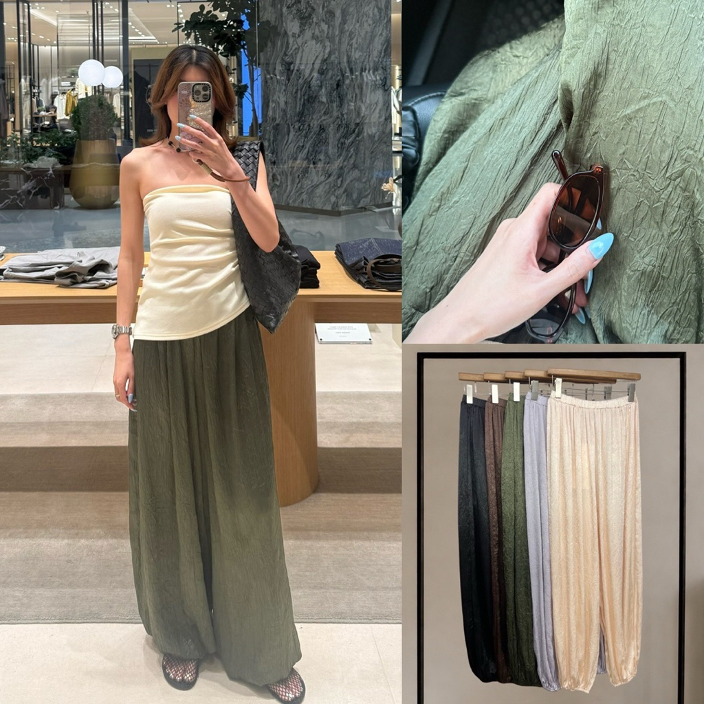 #8007 x2 TEXTURE GENIE SILK SATIN กางเกงทรงจินนี่ กางเกงขาจั้ม ผ้ายับ ใส่สบาย ไปเที่ยว